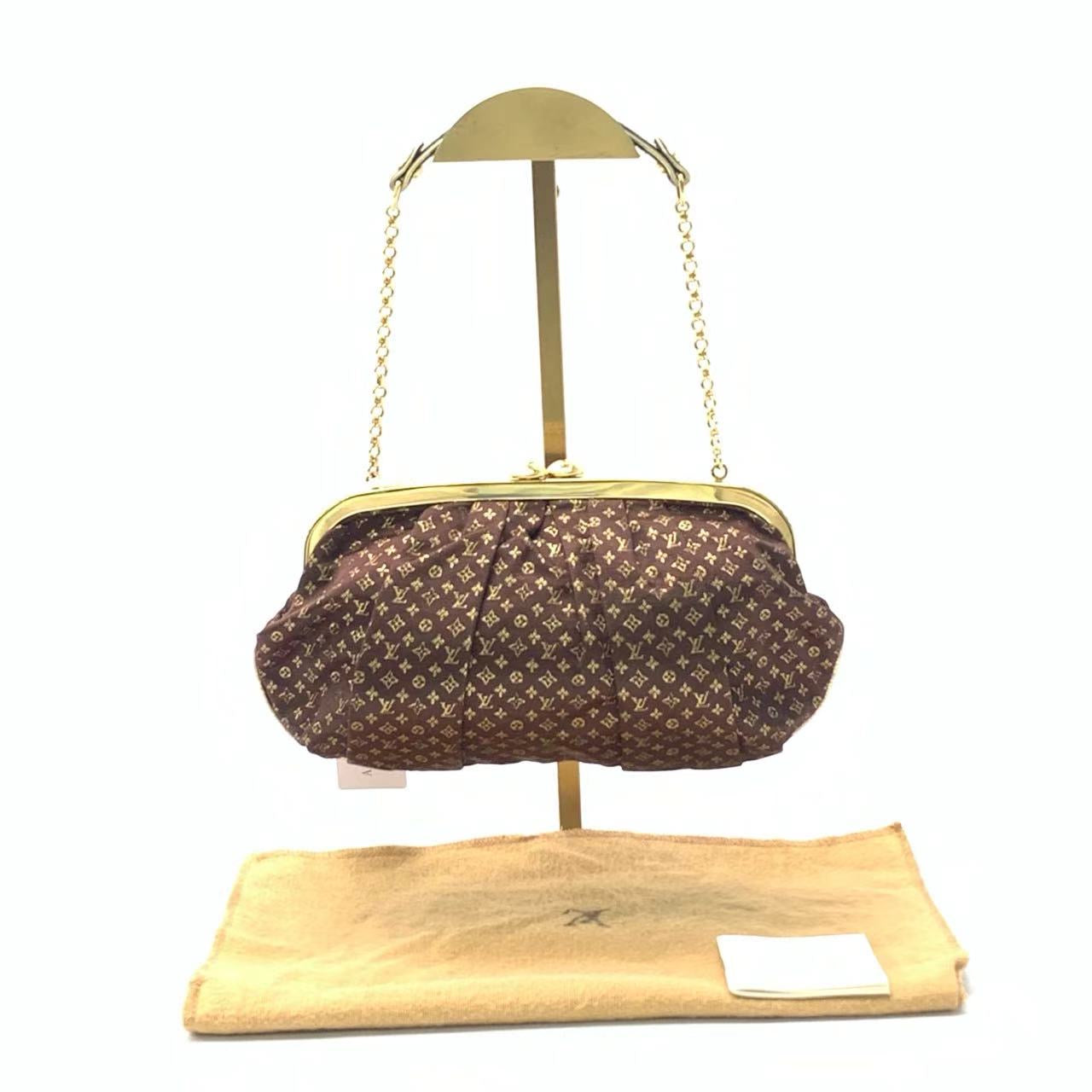 Louis Vuitton Brown Monogram Satin Aumoniere Evening Clutch Bag-Luxbags