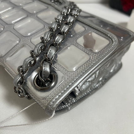 Chanel Ice Cube Chocolate Bar Classic Flap Metallic Silver PVC with Leather