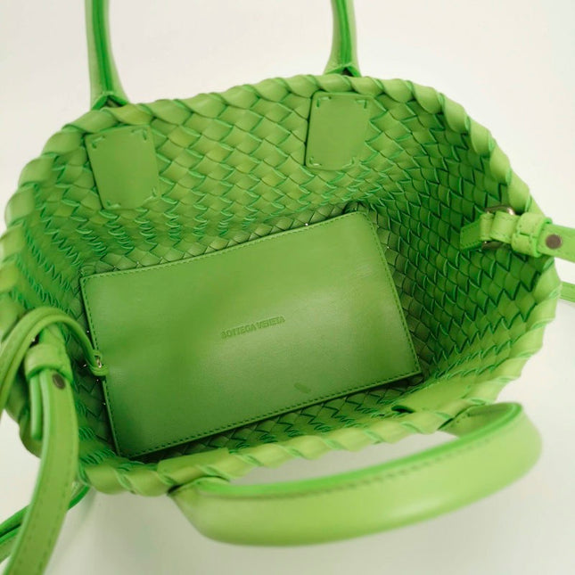 Bottega Veneta Cabat Mini Intreccio Leather Tote Bag Green