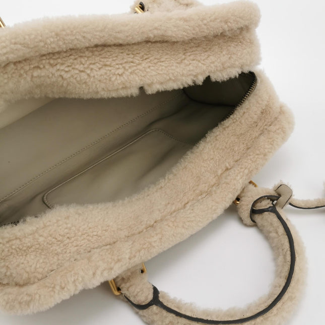 Loewe Amazona Small 29 White Shearling Gold Hardware Top Handle Bag