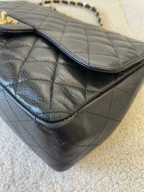 Sold Chanel Classic Flap Jumbo/Large Black Caviar Leather with Gold Hardware