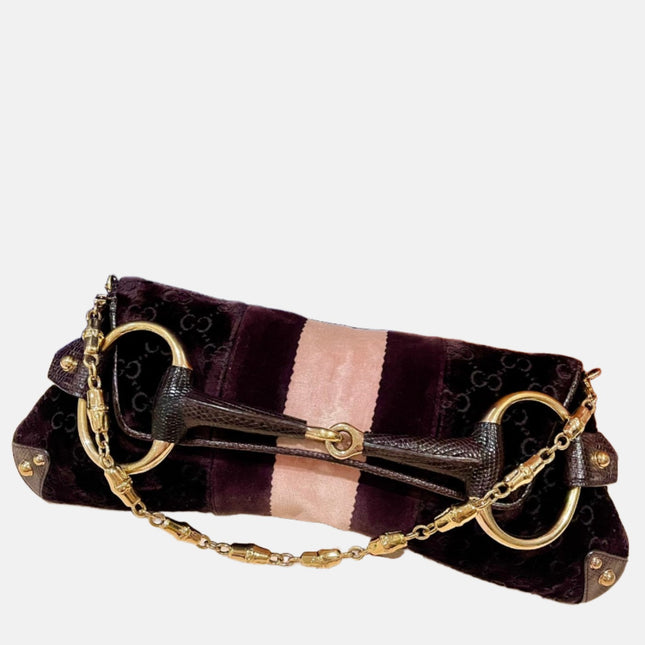 Gucci Horsebit 1955 Large Velvet Purple Shoulder Bag-Luxbags