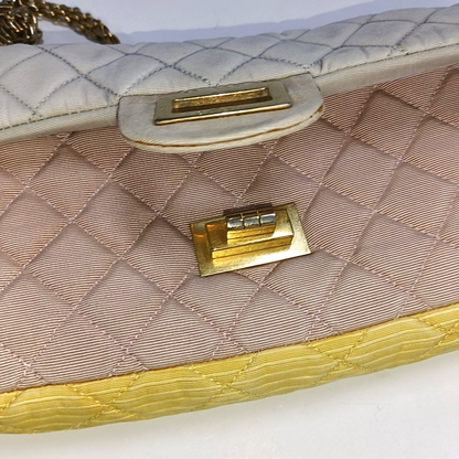 Chanel 2.55 East West Tricolor Fabric Flap Bag with Gold Chain