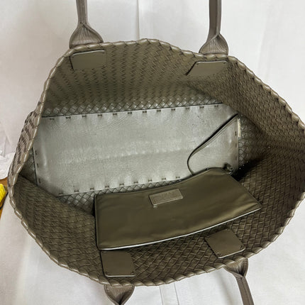 Bottega Veneta Cabat Large Intreccio Leather Tote Bag Dark Olive Green