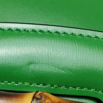 Gucci Bamboo 1947 Top Handle Bag Small Green Box Leather Canvas Strap