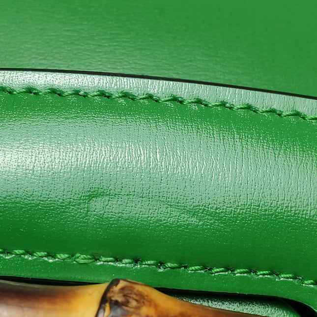 Gucci Bamboo 1947 Top Handle Bag Small Green Box Leather Canvas Strap