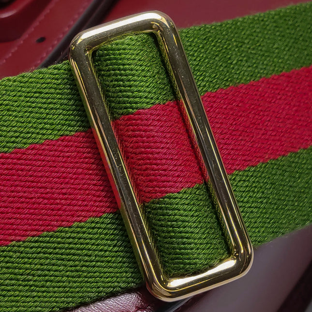 Gucci Bamboo 1947 Small Ancora Red Burgundy Calfskin Leather Top Handle Bag