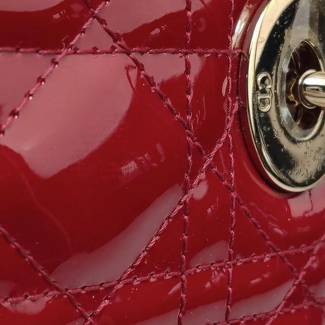 Lady Dior Mini 2019 Red Patent Leather Gold-tone Chain Strap
