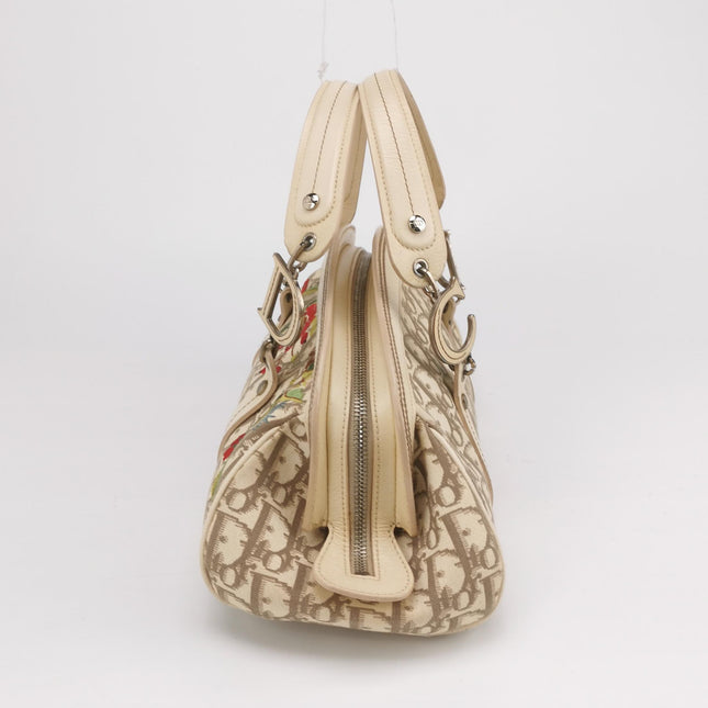 Dior Vintage Embroidered Diorissimo Bowler Bag Top White Monogram