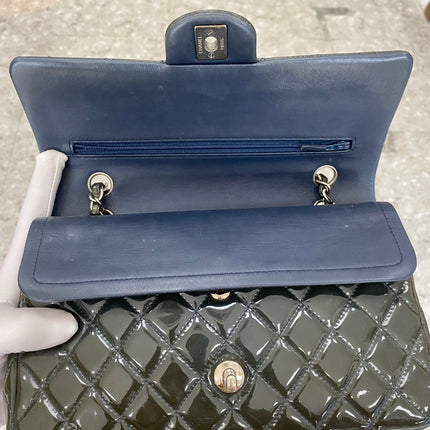Chanel Classic Flap Medium Dark Green Patent Leather Silver Hardware, 2014-2015
