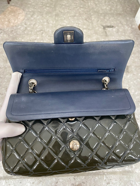Chanel Classic Flap Medium Dark Green Patent Leather Silver Hardware, 2014-2015