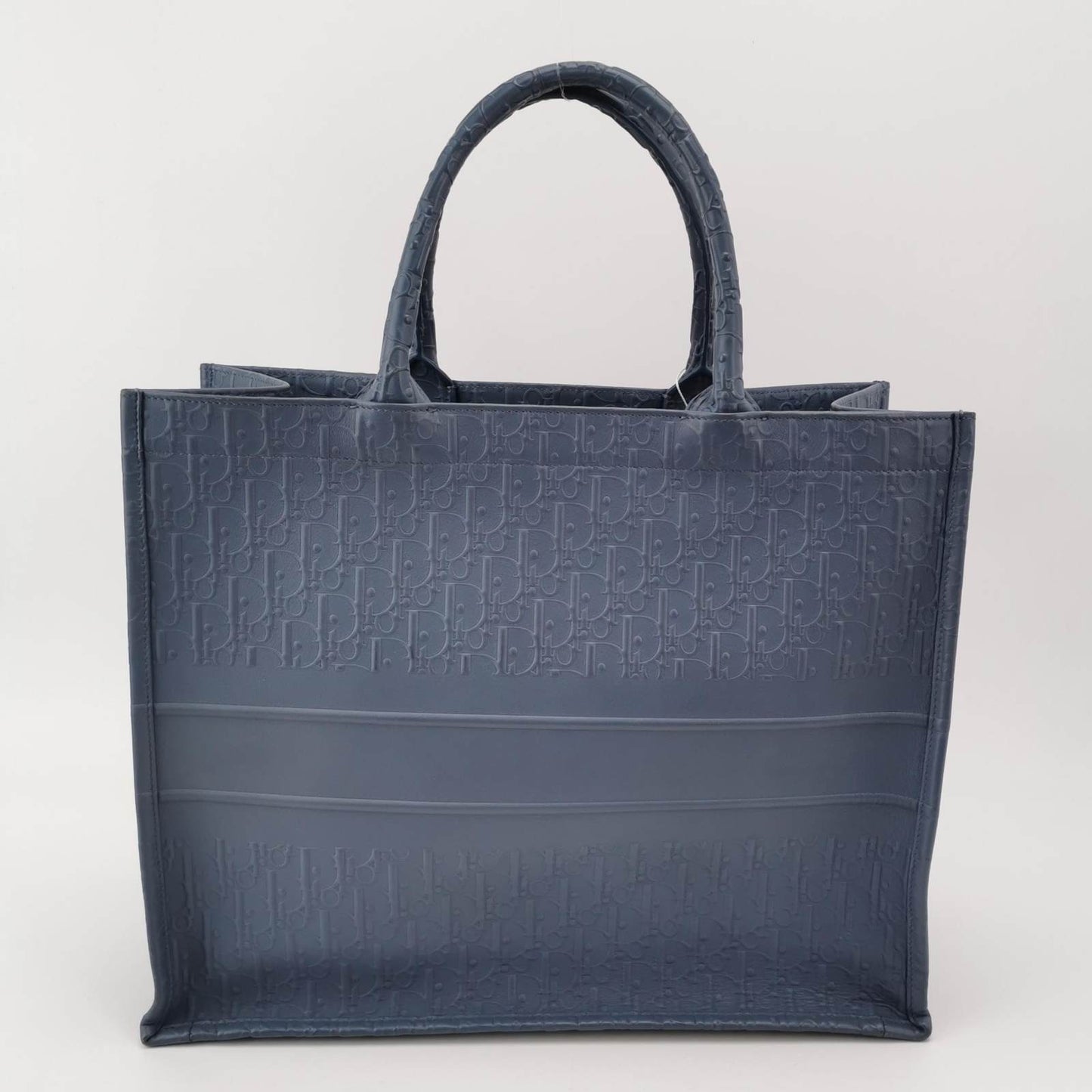 Christian Dior Book Tote Large Blue Calfskin Leather Oblique Embossed Handbag