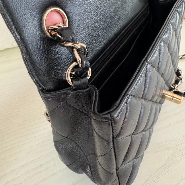 Chanel Classic Flap Rectangular Mini Black Lambskin Leather Gold Hardware