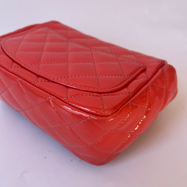 Chanel Classic Flap Mini Square Coral Orange Patent Lambskin Crossbody Bag