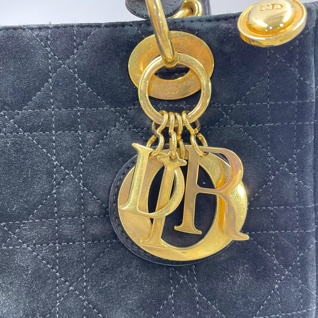 Lady Dior Vintage Medium Black Suede Leather Gold Hardware 1997