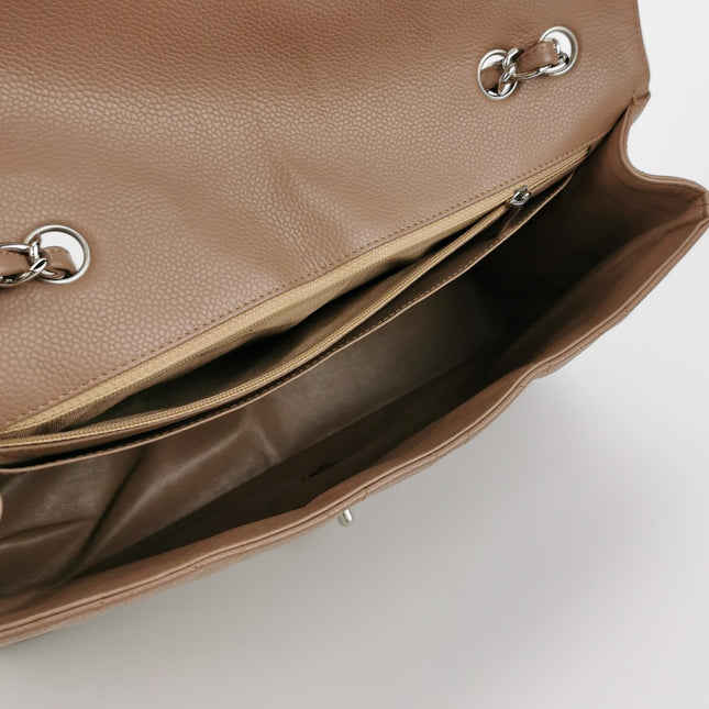 Chanel Classic Flap Jumbo 2009 Coffee Brown Caviar Leather Single Flap Silver Hardware