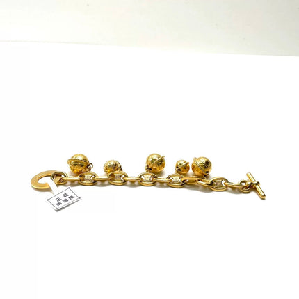Celine 1990s Vintage Gold-tone Triomphe Planet Link Charm Bracelet