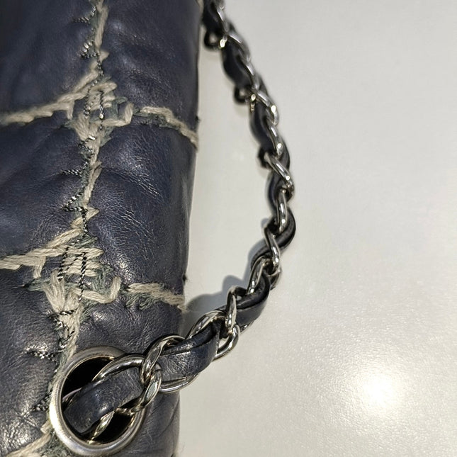 Chanel Tweed Square Stitch on Leather Bubble Grey Medium Shoulder Bag