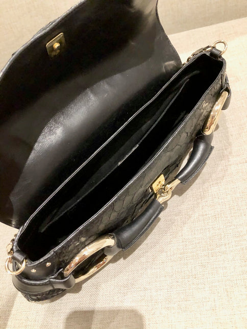Gucci Horsebit 1955 Chain Shoulder bag Large Black Crocodile Leather