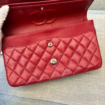 Chanel Classic Flap Medium Red Lambskin Leather with Silver Hardware 2012-13