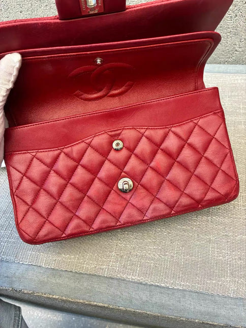Chanel Classic Flap Medium Red Lambskin Leather with Silver Hardware 2012-13