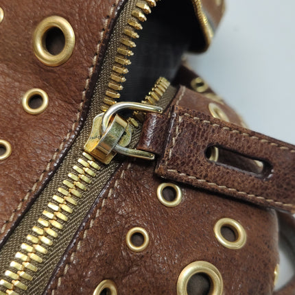 Prada Brown Grommet Calfskin Leather Gold Ringlet Shoulder Bag