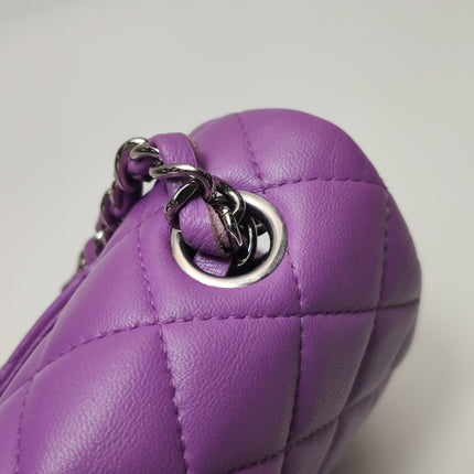 Chanel Classic Flap Mini Purple Lambskin Leather Silver Hardware