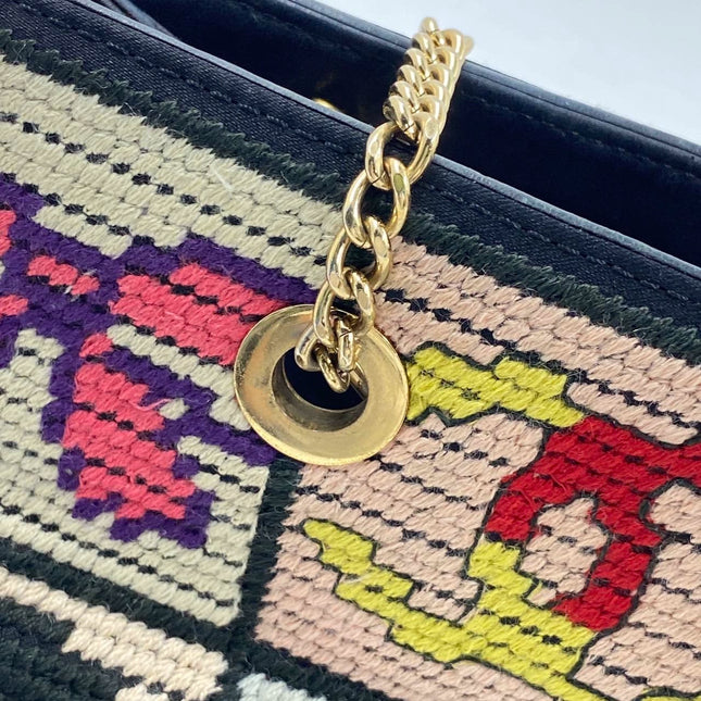 Rare Chanel Precious Symbols Needlepoint Shoulder Bag Shopper Tote