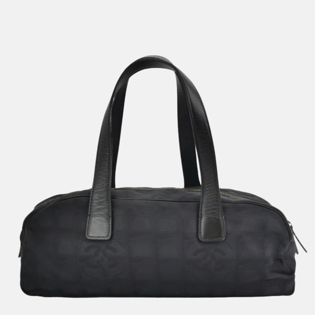 Chanel Travel Line Boston /Bowling Bag 2002 -2003 Black Fabric Shoulder Bag-Luxbags