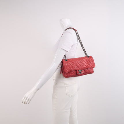 Chanel Shiva Flap Bag Distressed Pink Aged Calfskin Leather Antiqued Silver Hardware