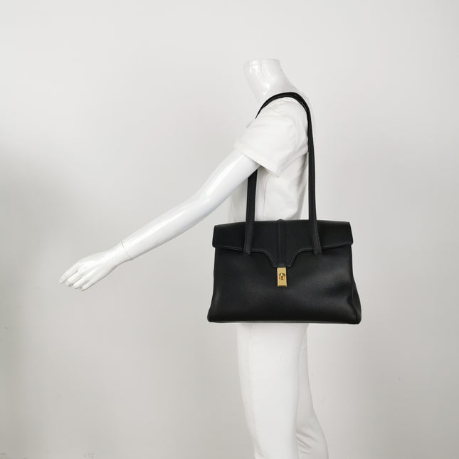Celine Soft 16 Bag Medium Black Grained Calfskin Leather