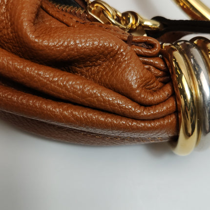 CHLOÉ Bracelet Hobo Embellished Brown Glossed Textured-leather Shoulder Bag