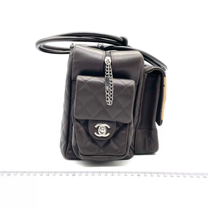 Chanel Cambon Large Dark Brown Calfskin Leather Double Strap Handbag