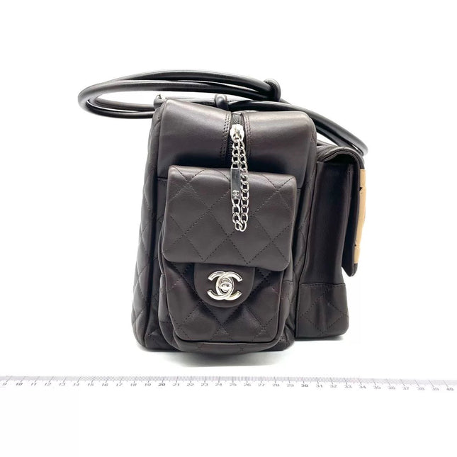 Chanel Cambon Large Dark Brown Calfskin Leather Double Strap Handbag