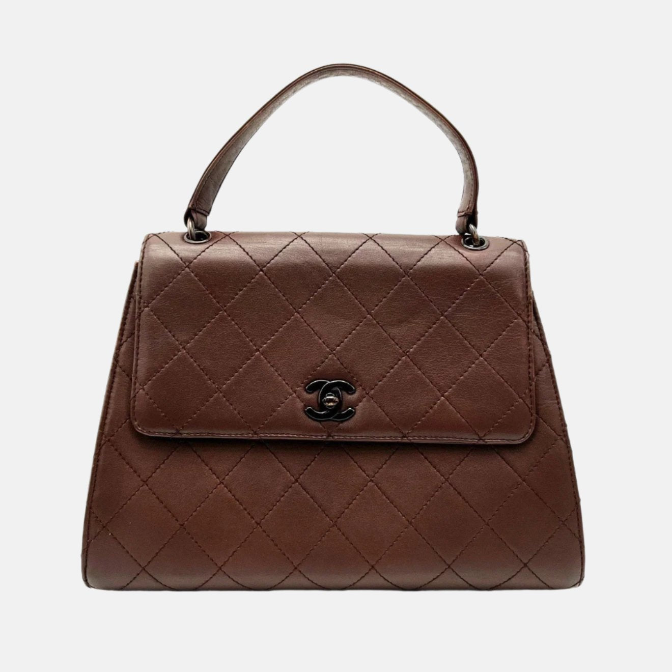 Chanel Vintage Top Handle Kelly Flap Bag Chocolate Brown Cannage Lambskin Leather, 1997-1999-Luxbags