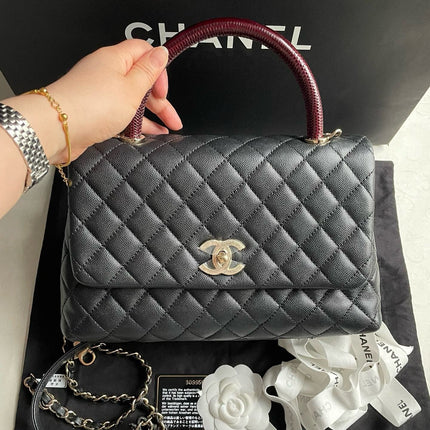 Chanel Coco Handle Medium Black Caviar Leather Silver Hardware, 2021-Luxbags