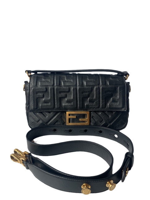 Sold Fendi Baguette Black Leather 3D FF Motif Crossbody bag Medium-Luxbags