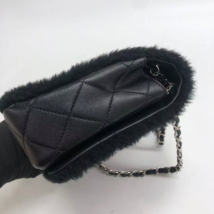 Chanel Medium Flap Bag Shearling and Leather Pop Art N.5 Silver Hardware