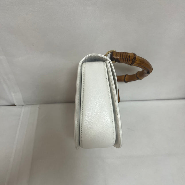 Gucci Bamboo 1947 Top Handle Bag White Grained Leather Medium