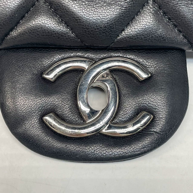 Chanel Classic Flap Maxi Black Lambskin Leather Double Flap Silver Hardware 2011-2012
