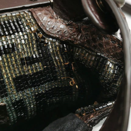 Fendi Peekaboo Large Black Calfskin Leather Glitter Beaded Zucca Interior