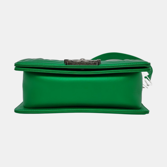 Chanel Le Boy Small Green Calfskin Leather Bag Antiqued Silver Hardware 2014-2015