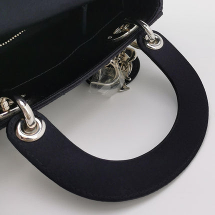 Lady Dior Mini Black Silk with Crystals Silver Hardware