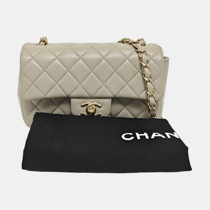 Chanel Classic Flap Rectangular Mini Grey Lambskin Leather Gold Hardware Microchip