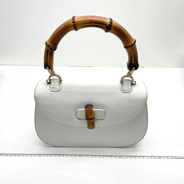 Gucci Bamboo 1947 Medium Vintage White Grained Leather With Strap