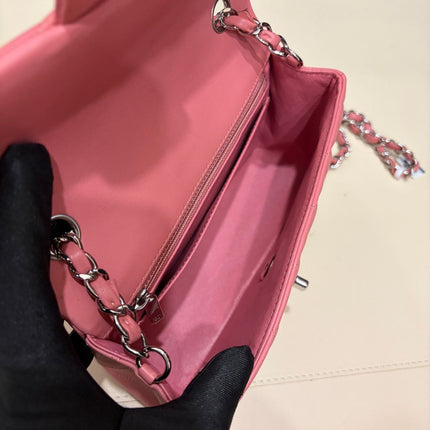 Chanel Classic Flap Mini 2013 Pink Lambskin Leather Silver Hardware
