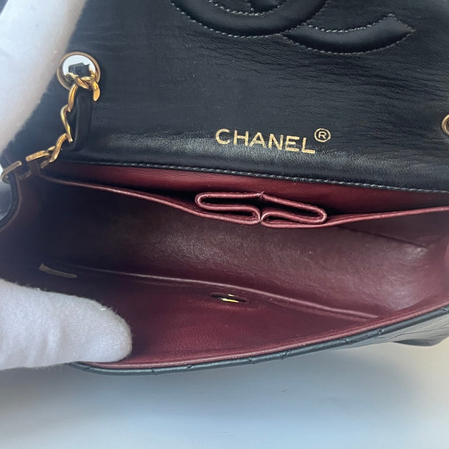 Chanel Classic Flap Mini Vintage 1989-1991 Black Lambskin Leather with 24k Gold Hardware