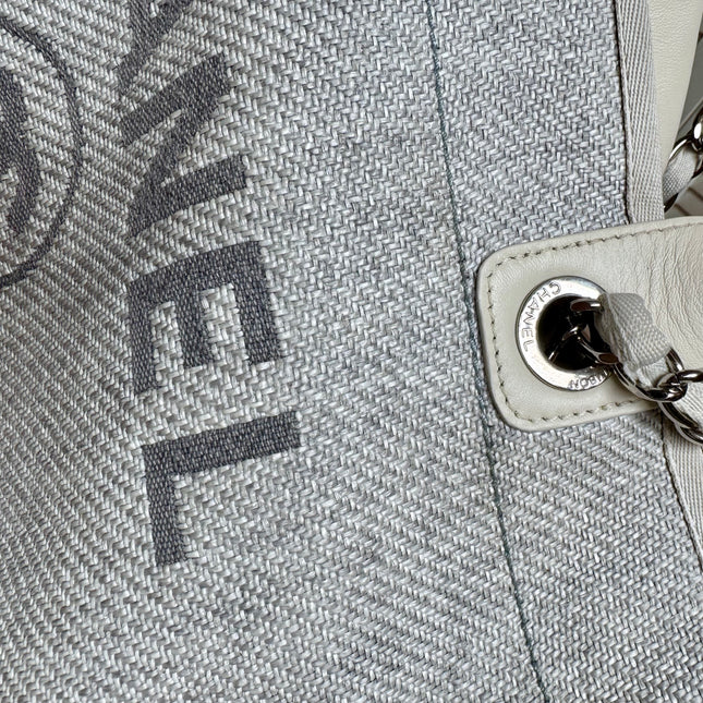 Chanel Deauville Tote Medium Light Blue Grey Denim Top Handle 2013-2014