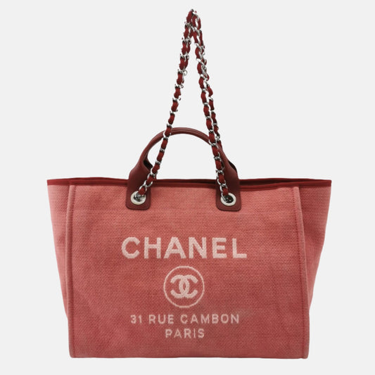 Chanel Deauville Tote 2011 Medium Red Denim Top Handle