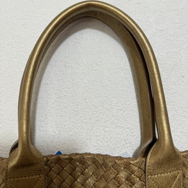 Sold Bottega Veneta Cabat Medium Intreccio Leather Tote Bag Gold